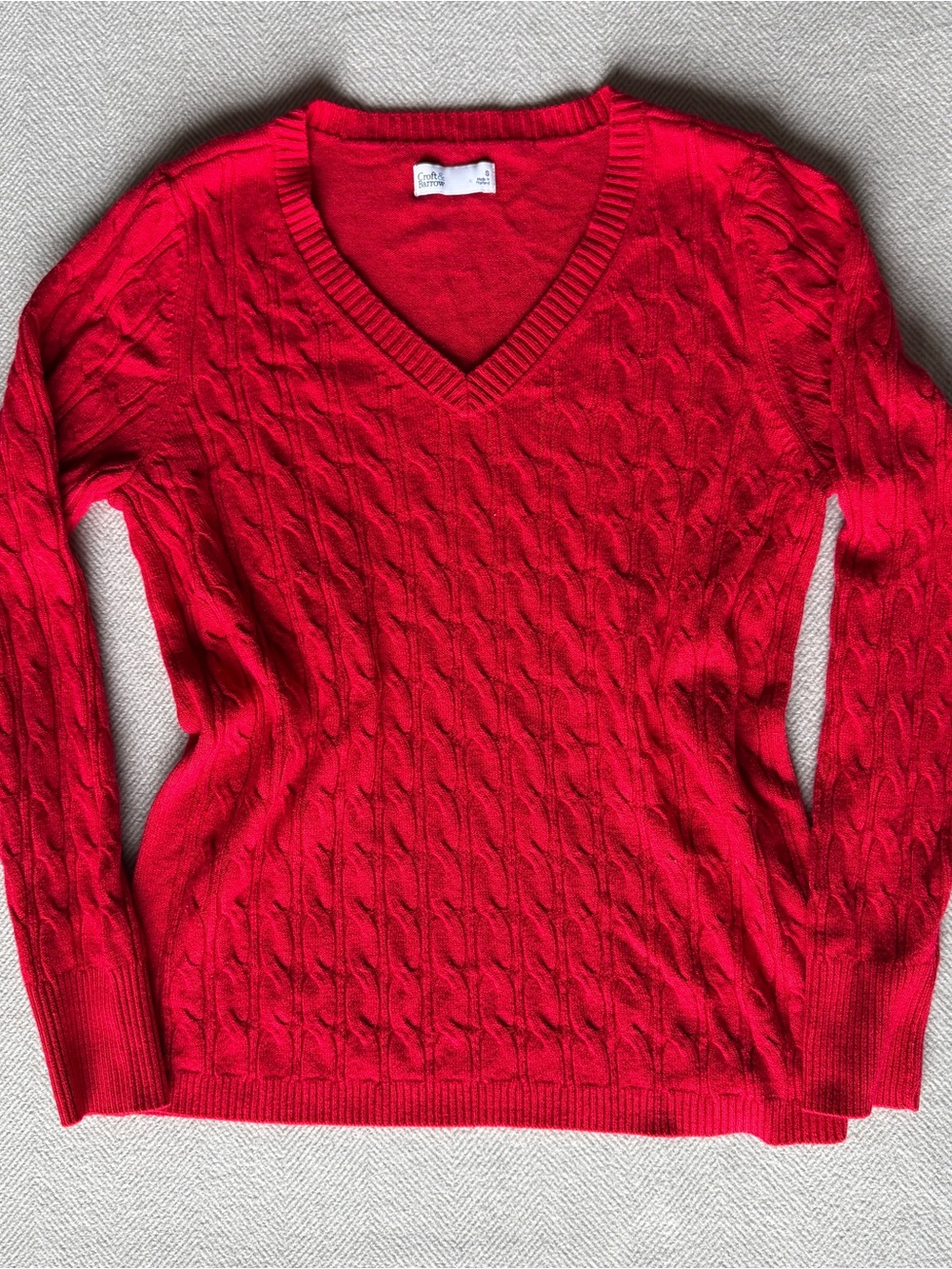 croft & barrow Bright Red Cable-Knit V-Neck Sweater